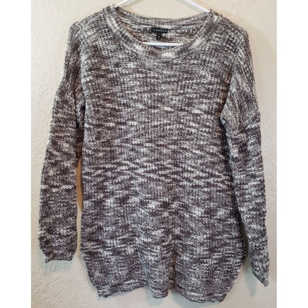 Hannah Grey Marled Knitted Long Sleeve Tunic Sweater Size Medium
